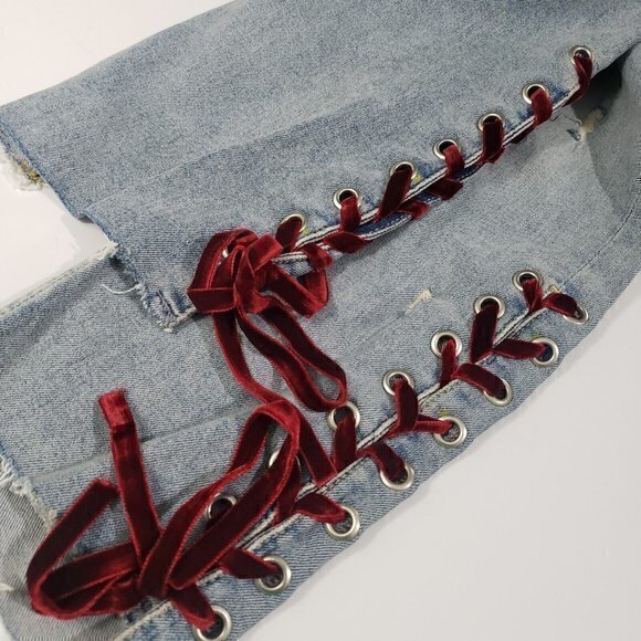 Pilcro and the Letterpress Slim Straight Size 29 Velvet Tie Raw Hem Ankle Jeans - Picture 7 of 7